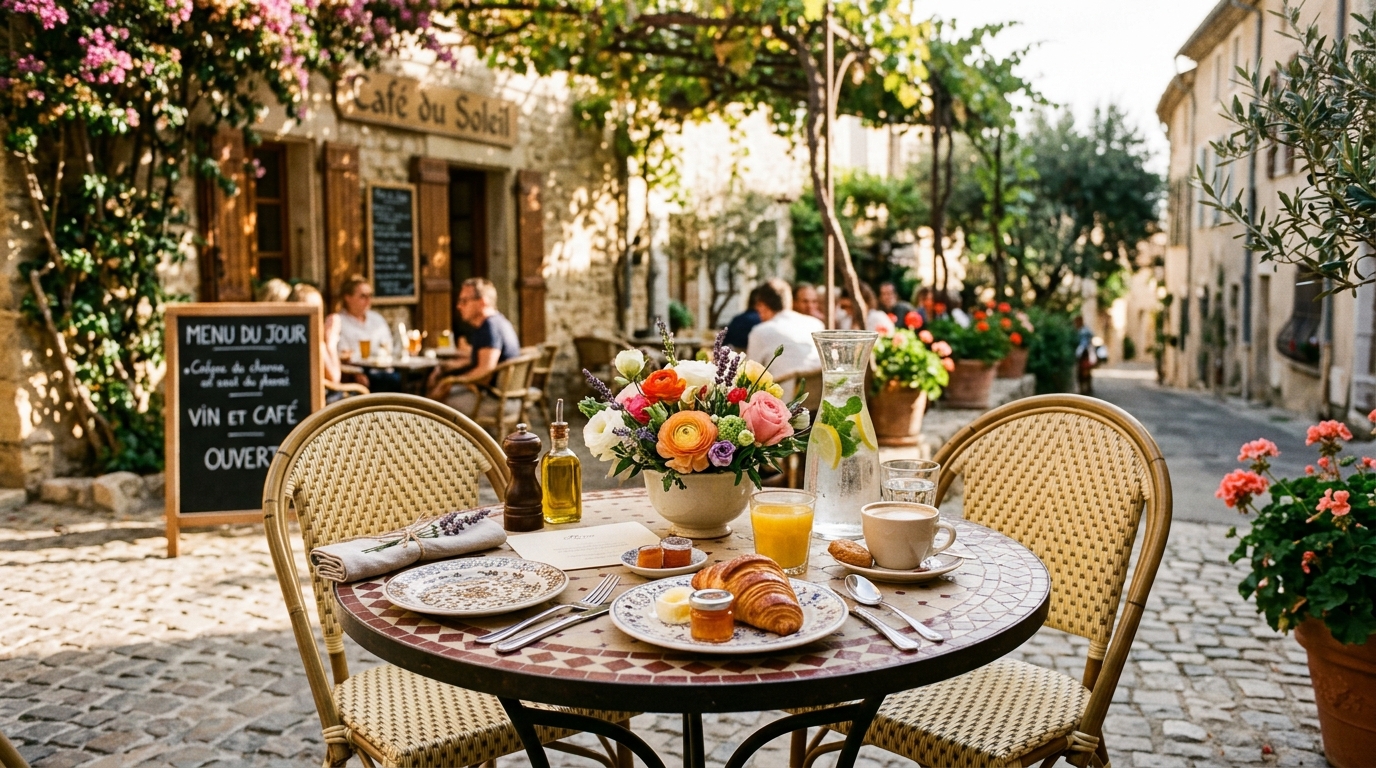 Table with traditional Italian breakfast items like cornetto and espresso at Milano Cafe Bar