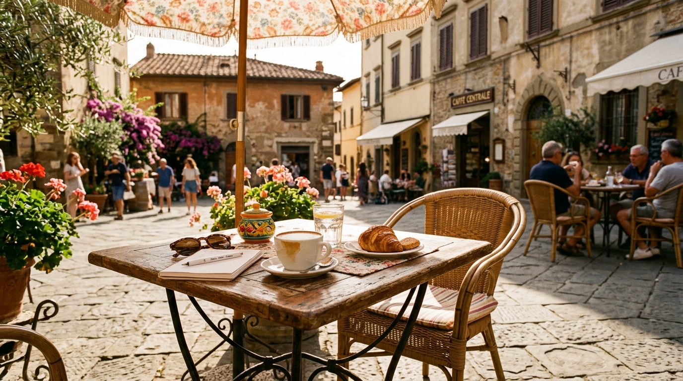 Showcase a typical Italian breakfast with the restaurant's unique setting. restaurant & hospitality